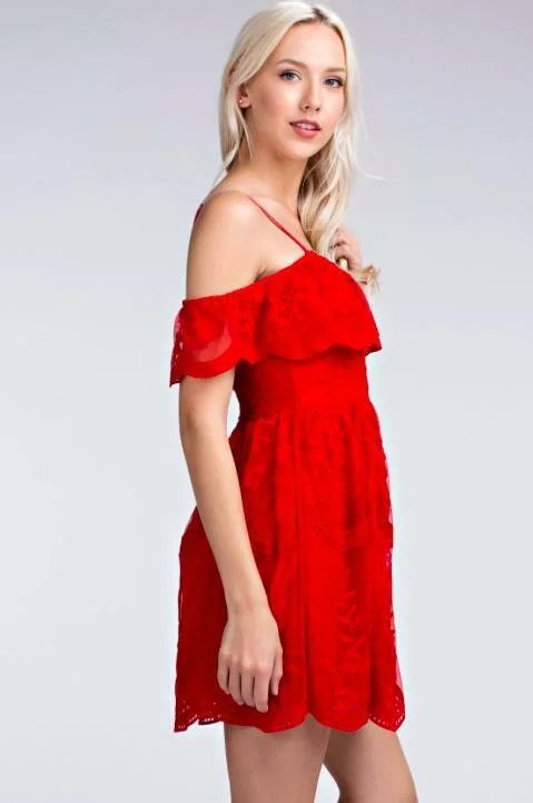 Endless Lace Red Off-the-Shoulder Dress