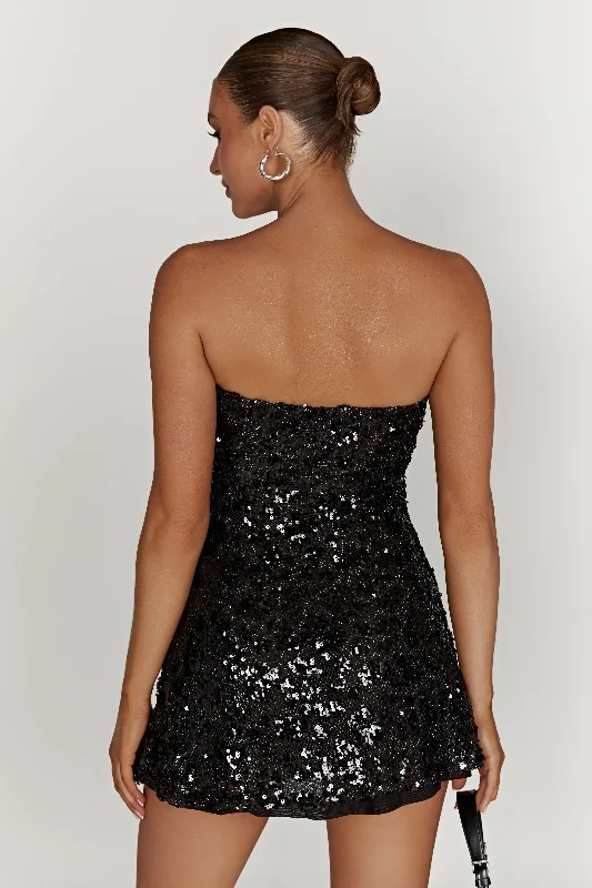 Everleigh Strapless Sequin Mini Dress - Black