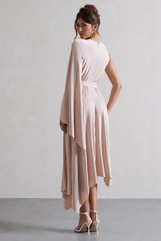 Fable | Champagne Plunge-Neck Maxi Dress With Cape Sleeve