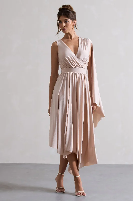 Fable | Champagne Plunge-Neck Maxi Dress With Cape Sleeve