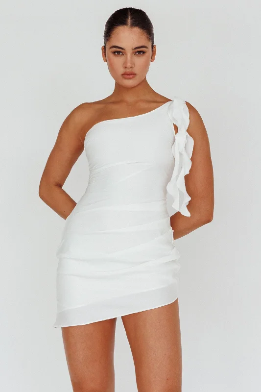 For The Fame One Shoulder Mini Dress White