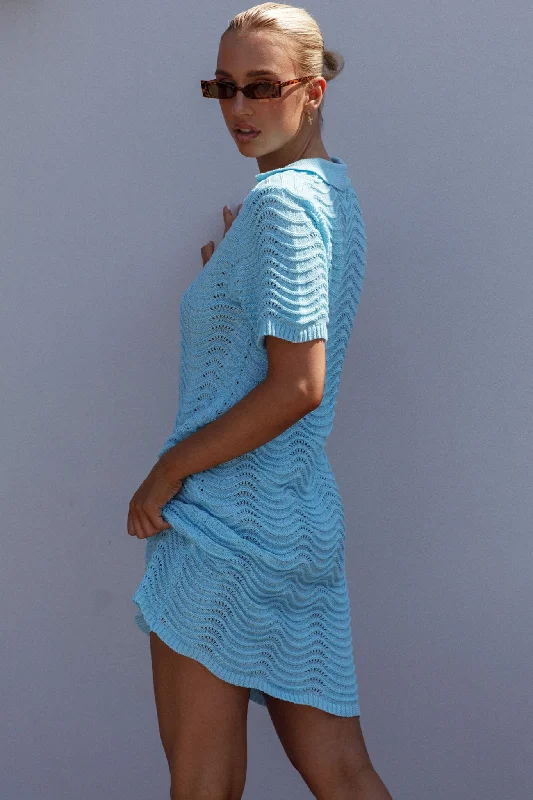 Glennon Crochet Shirt Dress Soft Blue