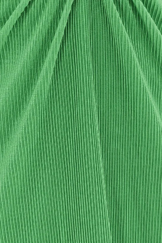 Green Plisse Dress Plunging Ring Detail Balloon Sleeve