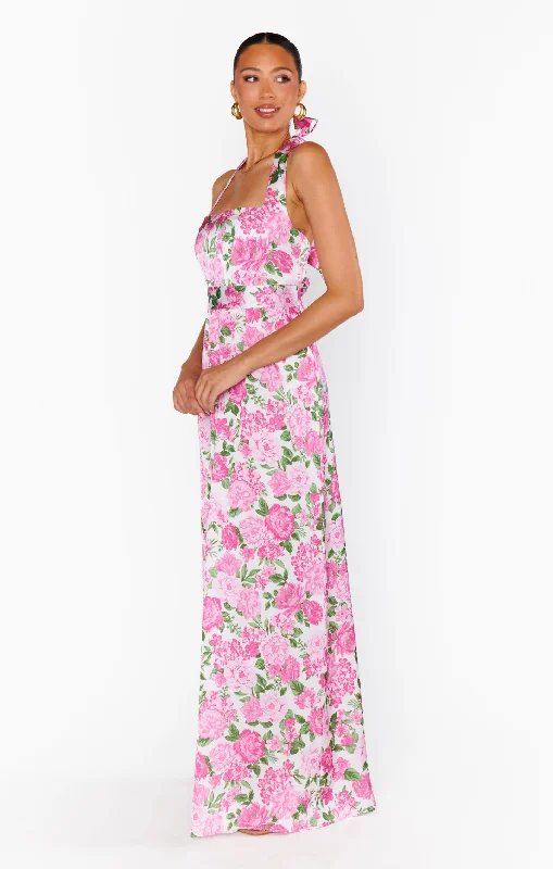 Hazel Halter Maxi Dress ~ Cottage Floral Pink