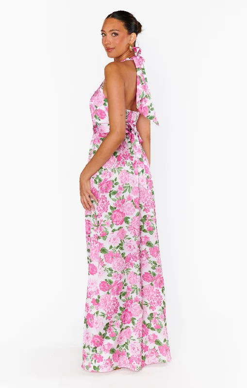 Hazel Halter Maxi Dress ~ Cottage Floral Pink