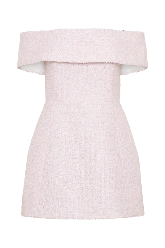 Helena Tweed Off Shoulder Mini Dress - Pink