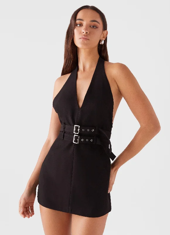 Highway Life Halter Mini Dress - Black