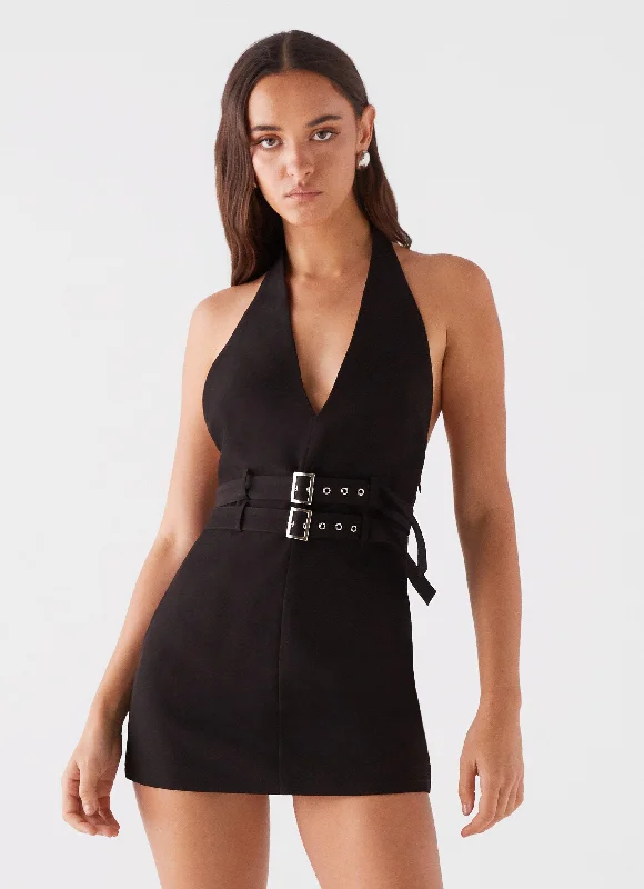 Highway Life Halter Mini Dress - Black