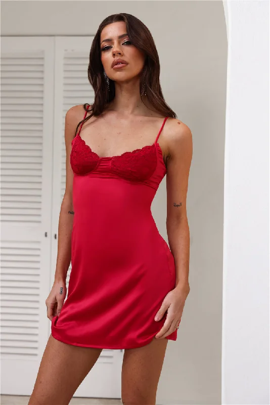 In The Feels Satin Mini Dress Red