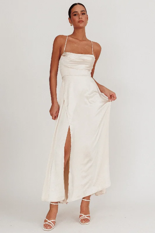 Inner Light Gathered Bust Split Maxi Dress Champagne