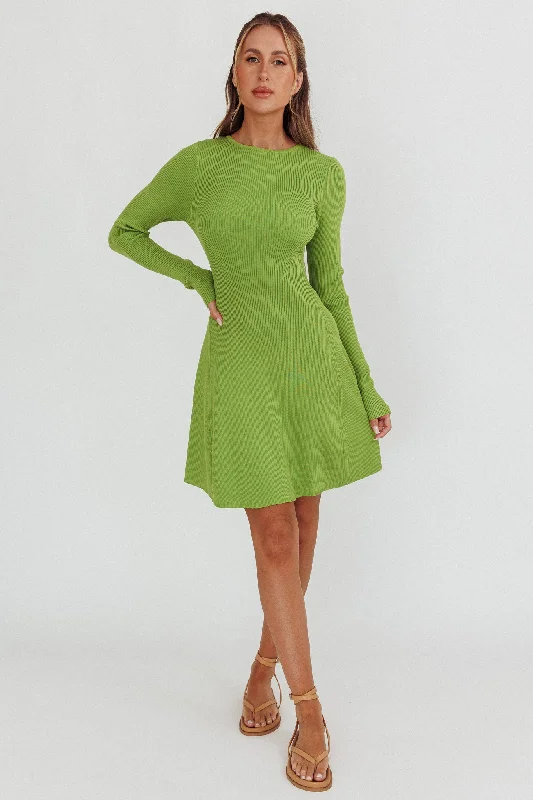 Intuitions Long Sleeve Ribbed Knit Dress Green