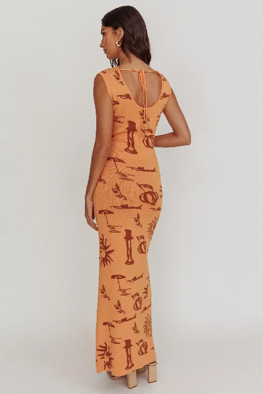 Irene Column Silhouette Maxi Dress Apricot