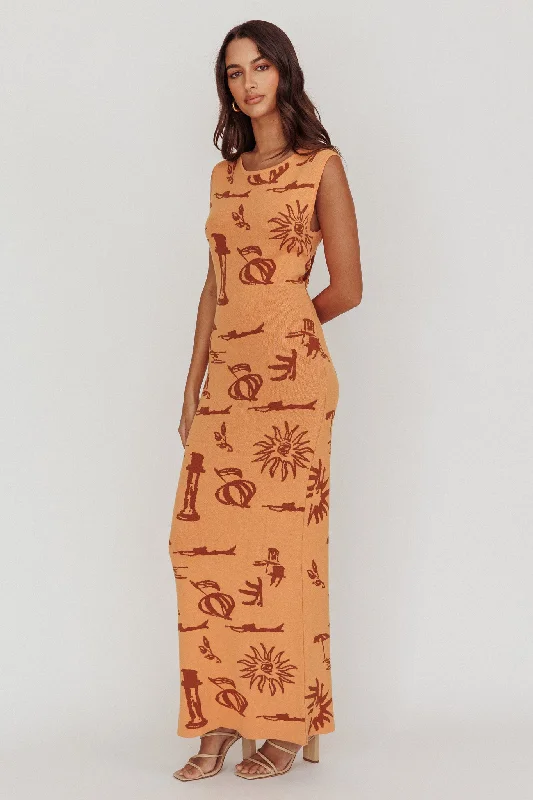 Irene Column Silhouette Maxi Dress Apricot