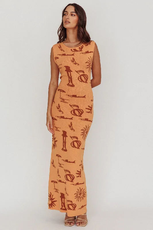 Irene Column Silhouette Maxi Dress Apricot