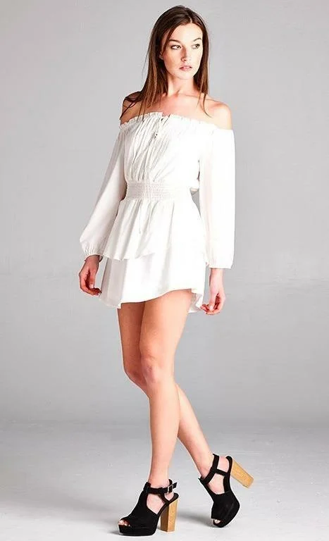 Just Wanna Have Fun White Off-the-Shoulder Tiered Dress