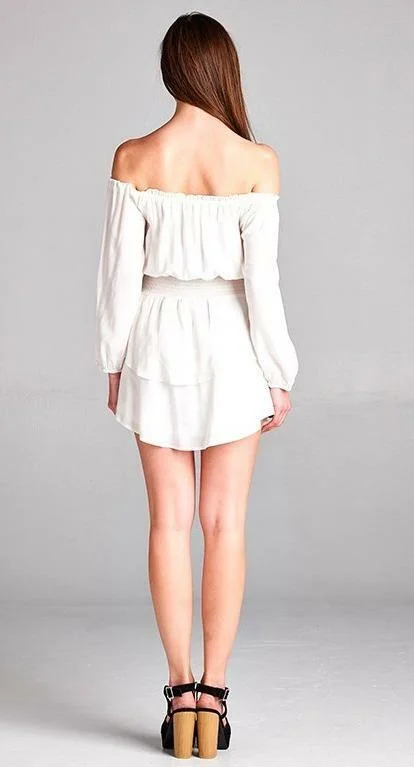 Just Wanna Have Fun White Off-the-Shoulder Tiered Dress