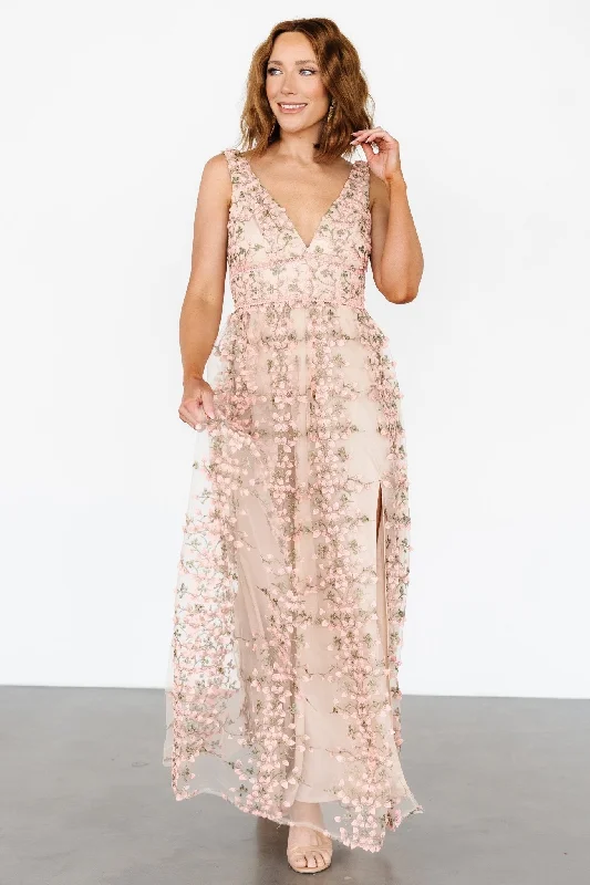 Kassia Applique Maxi Dress | Nude + Pink