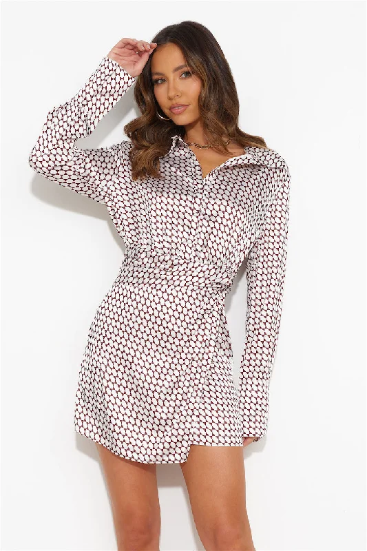 Keep It Busy Satin Shirt Dress White