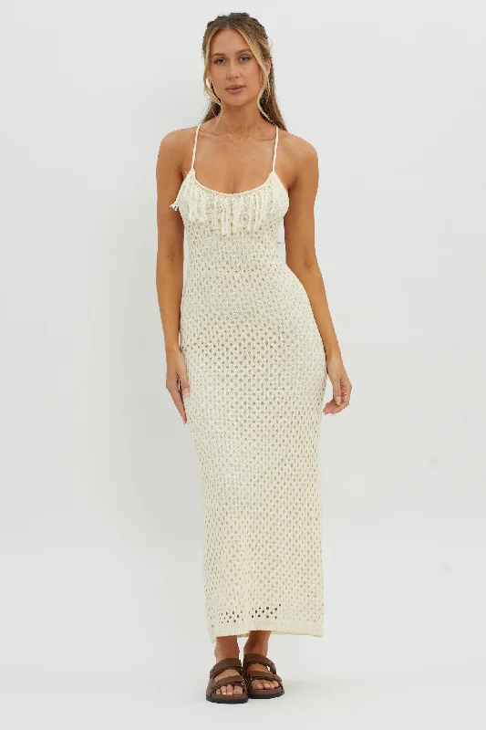 Kesha Open Back Crochet Maxi Dress Cream