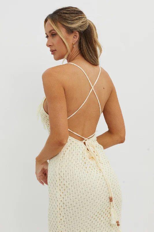 Kesha Open Back Crochet Maxi Dress Cream