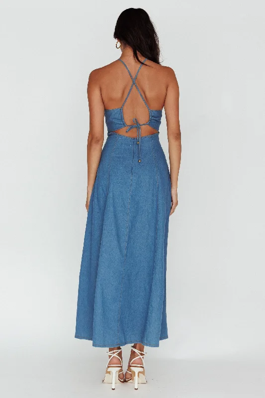 Leilana Halterneck Maxi Dress Denim