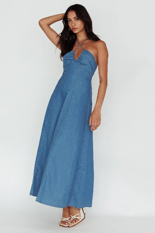 Leilana Halterneck Maxi Dress Denim