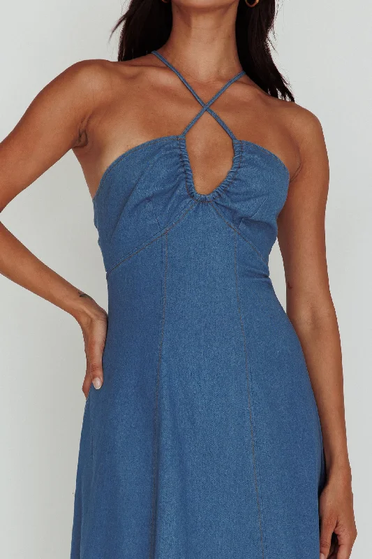 Leilana Halterneck Maxi Dress Denim