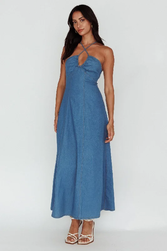 Leilana Halterneck Maxi Dress Denim