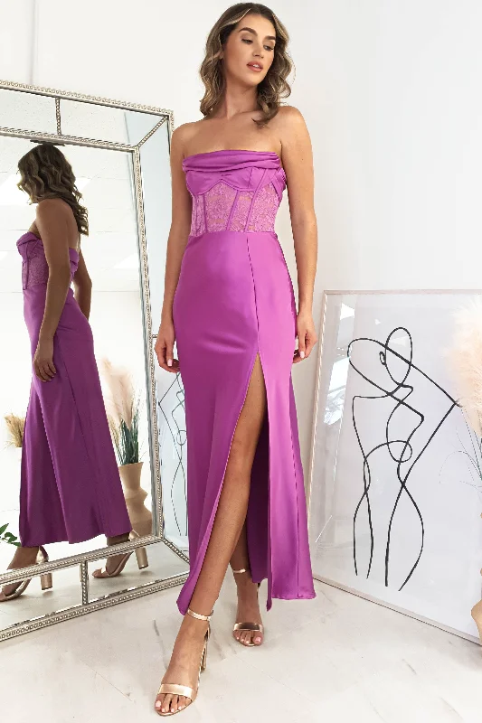 Lissy Corset Style Satin Maxi Dress | Purple