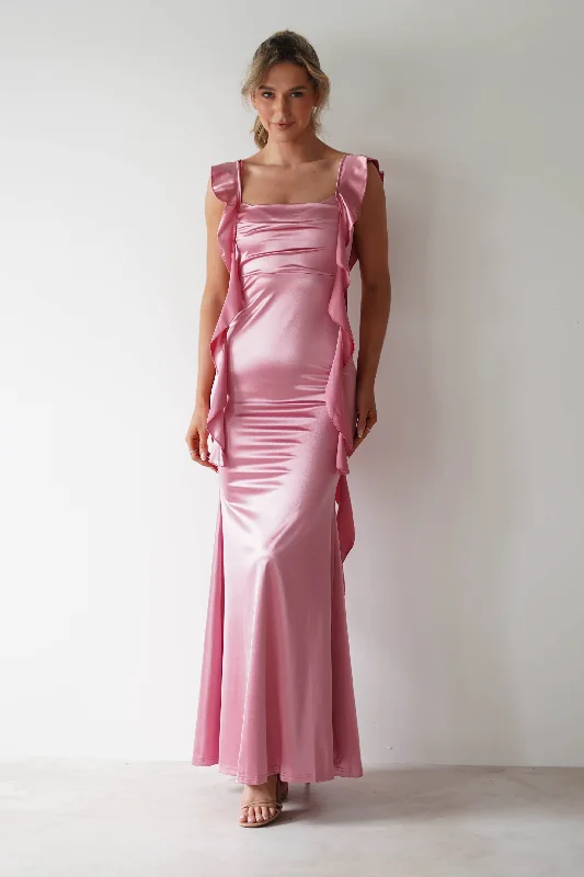 Mabel Satin Bodycon Maxi Dress | Rose Pink