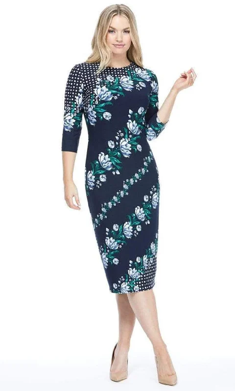 Maggy London - G4373M Quarter Sleeve Floral Print Dress