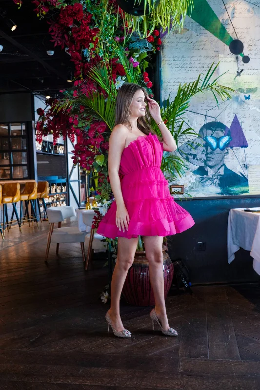 Maine Bright Pink Tulle Mini Dress