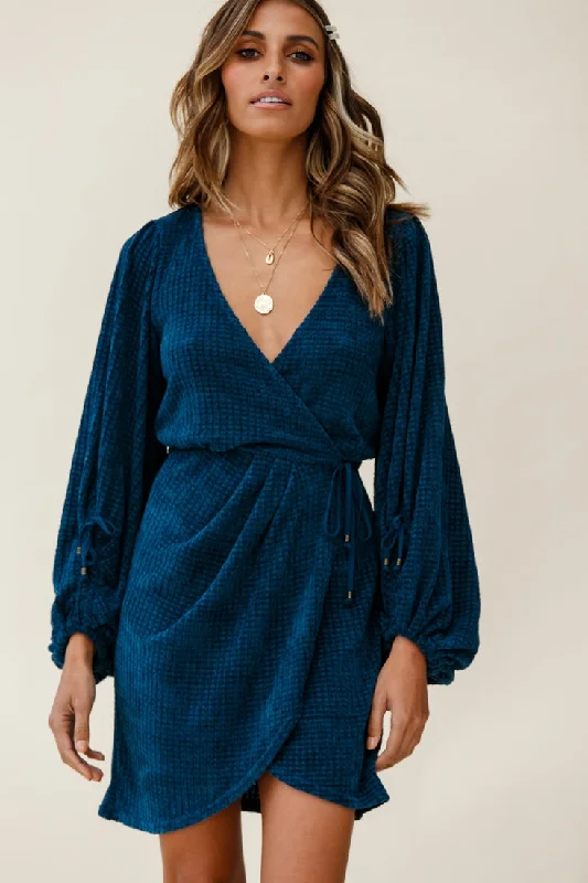 Make Way Balloon Sleeve Wrap Dress Teal