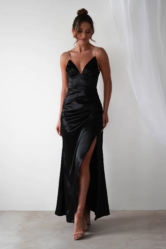 Melody Soft Satin Maxi Gown | Black