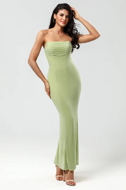 Mermaid Strapless Lemon Green Bridesmaid Dress