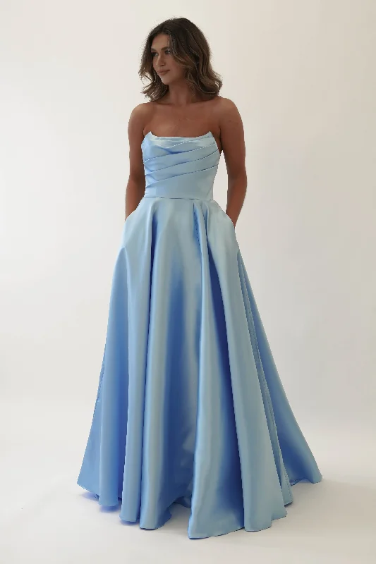 Miya Corset A-Line Satin Gown | Blue