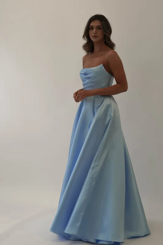 Miya Corset A-Line Satin Gown | Blue