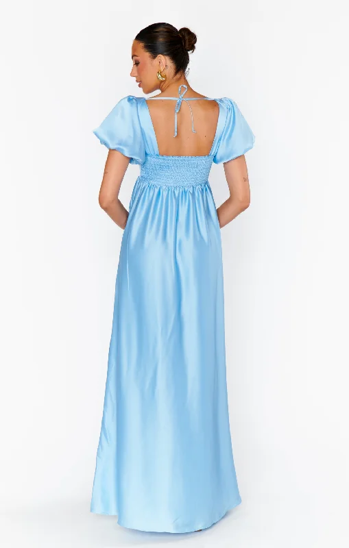 Nora Maxi Dress ~ Baby Blue Luxe Satin