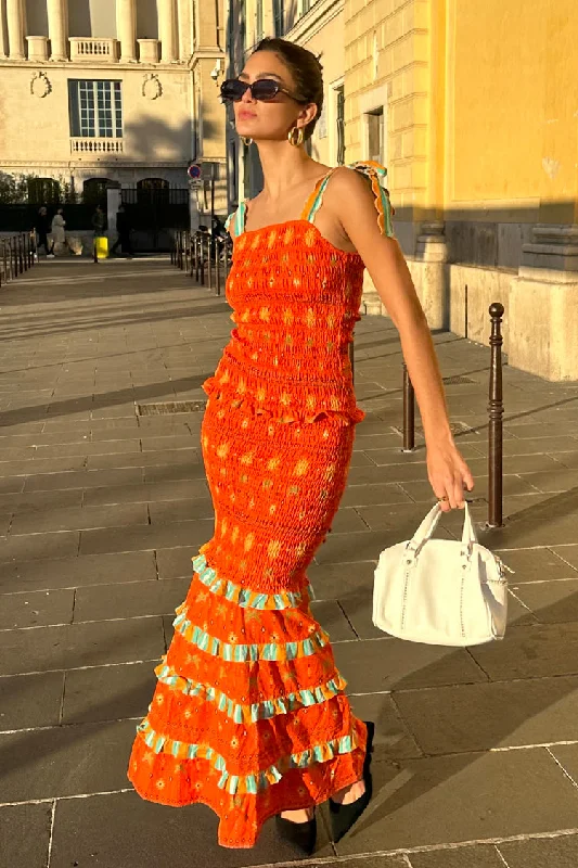 Orange Sahara Shirred Francesca Top