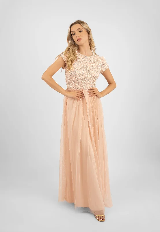 Picasso Short Sleeve Blush Pink Bridesmaid Dress