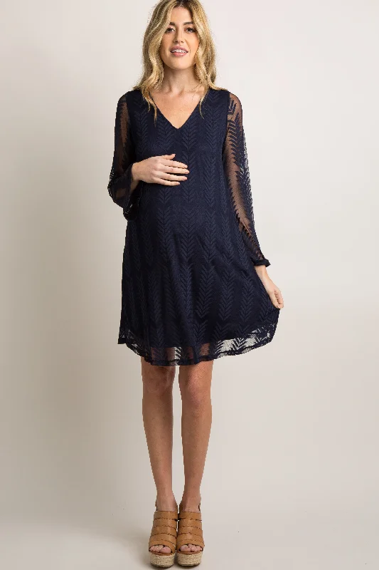 PinkBlush Navy Mesh Overlay Maternity Dress