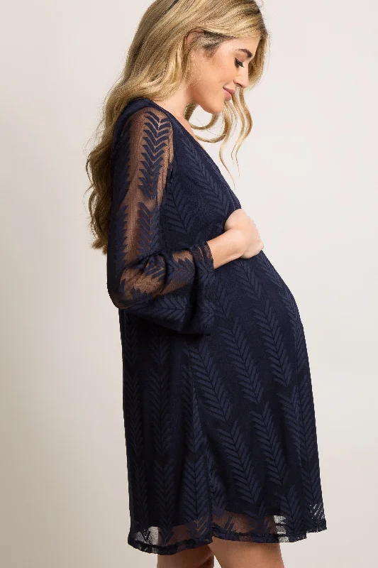 PinkBlush Navy Mesh Overlay Maternity Dress