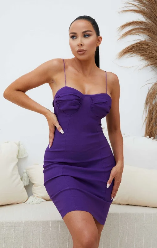 Purple Cup Detail Strappy Bodycon Mini Dress - Weslyn