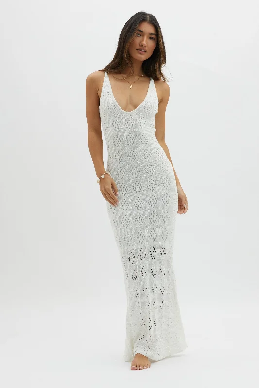 Raven Cami Strap Crochet Maxi Dress White