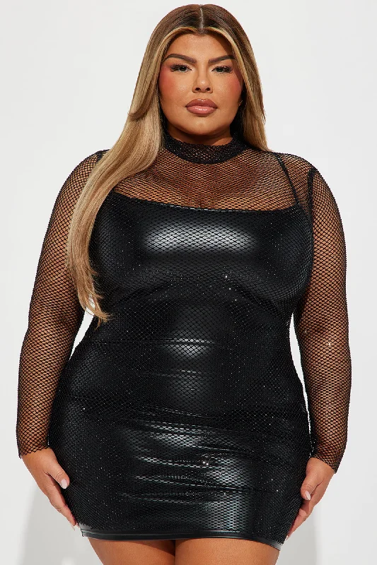 Ruby Rhinestone Mesh Mini Dress - Black