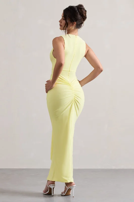 Santana | Lemon Plunge-Neck Split Maxi Dress With Knot Detail