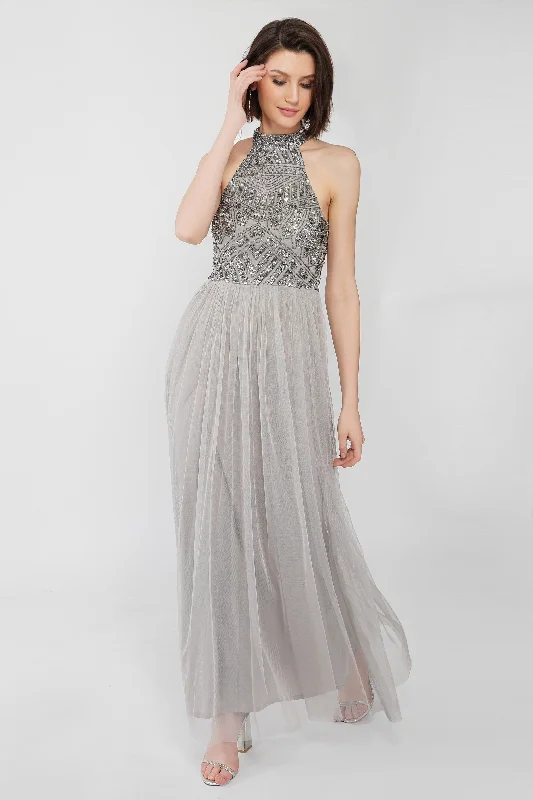 Sareen Grey Embellished Maxi Dress