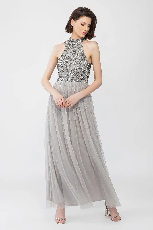 Sareen Grey Embellished Maxi Dress