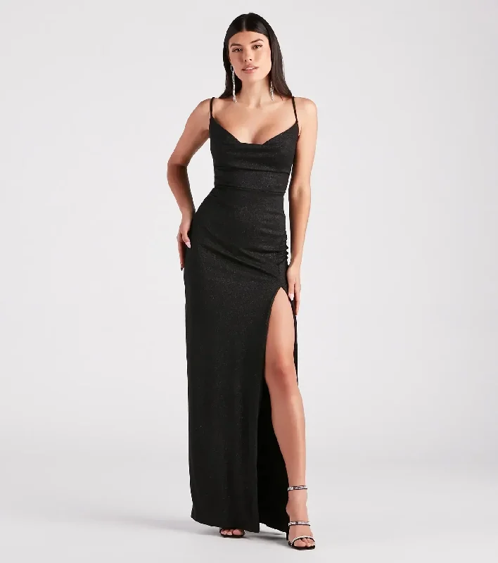 Shelly High Slit Glitter Knit Formal Dress