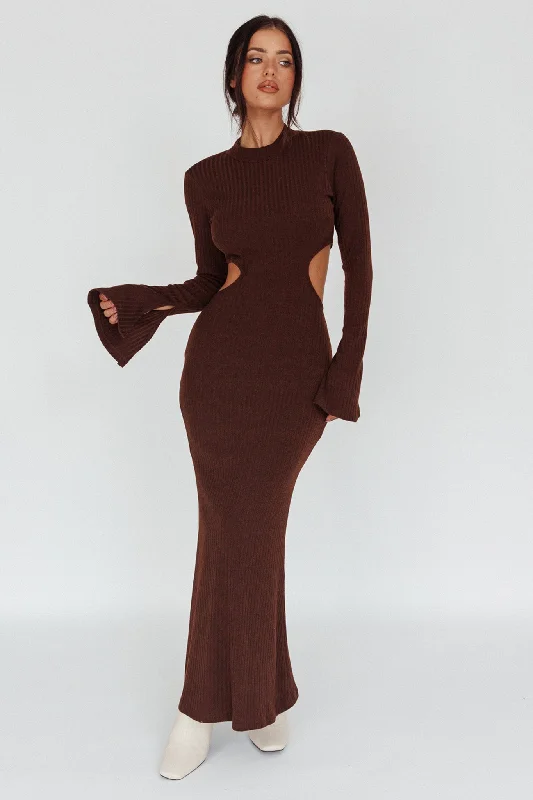 Shianne Long Sleeve Knit Maxi Dress Chocolate